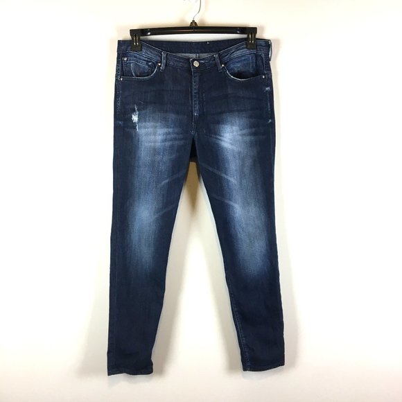Mango Denim - MNG Collection Dark Wash Distressed Skinny Jeans